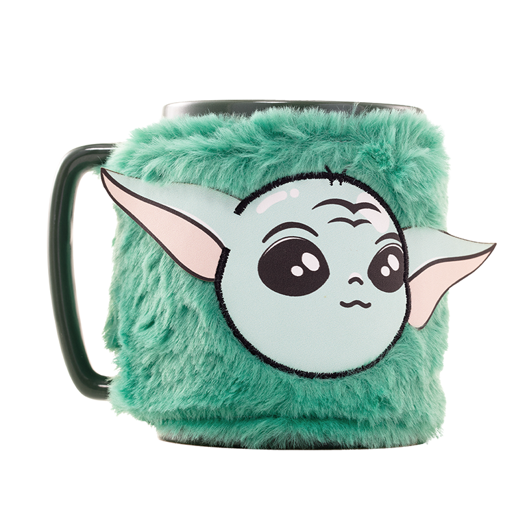 Taza de Grogu Star Wars con funda de peluche verde