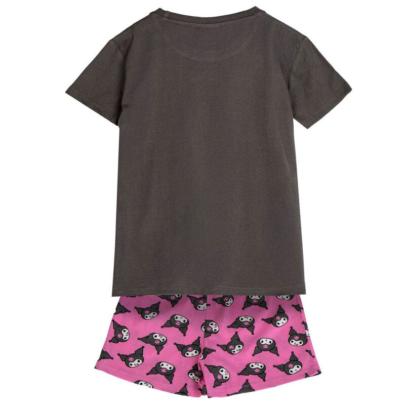 Pijama corto infantil de Kuromi con camiseta gris y shorts rosas - 2