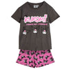 Pijama corto infantil de Kuromi con camiseta gris y shorts rosas