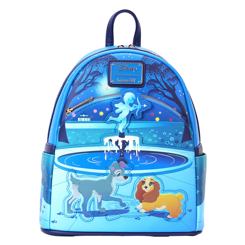Mochila Loungefly azul de La Dama y el Vagabundo con Reina y Golfo