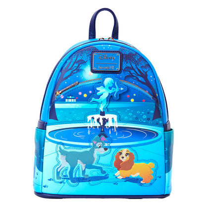 Mochila Loungefly azul de La Dama y el Vagabundo con Reina y Golfo