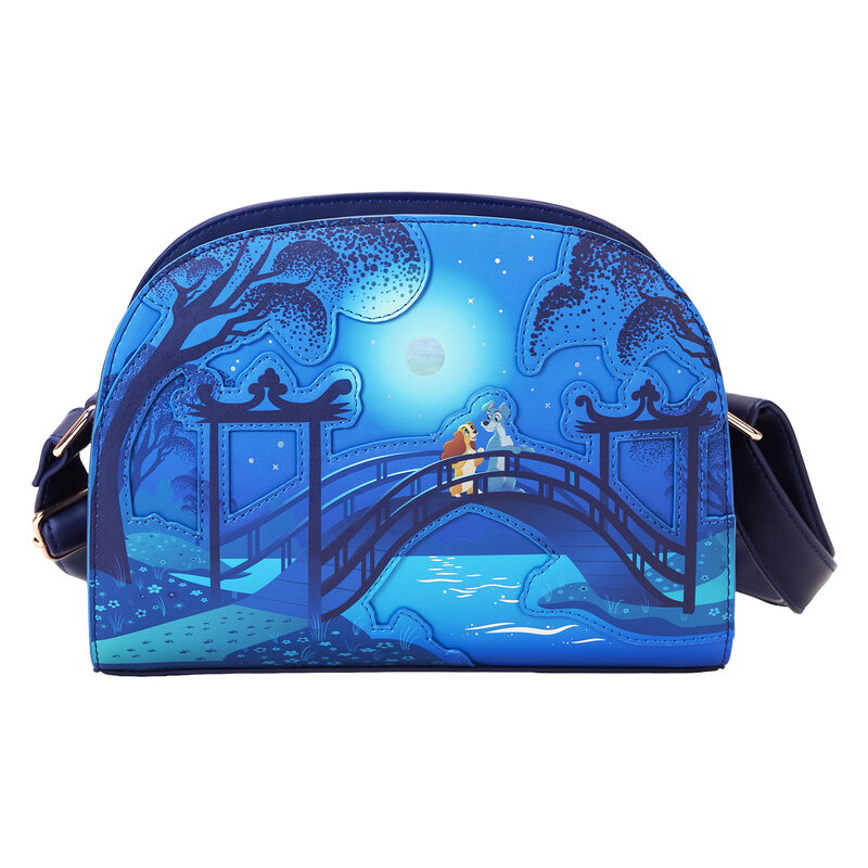 Bolso bandolera Loungefly azul de La Dama y el Vagabundo con escena nocturna
