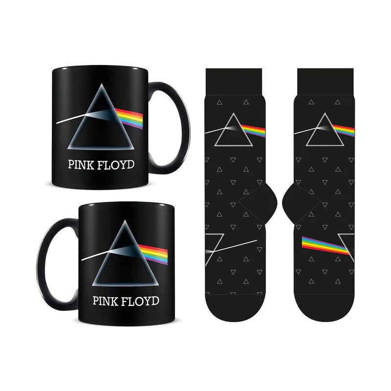 Set Pink Floyd con taza negra y calcetines de diseño prisma