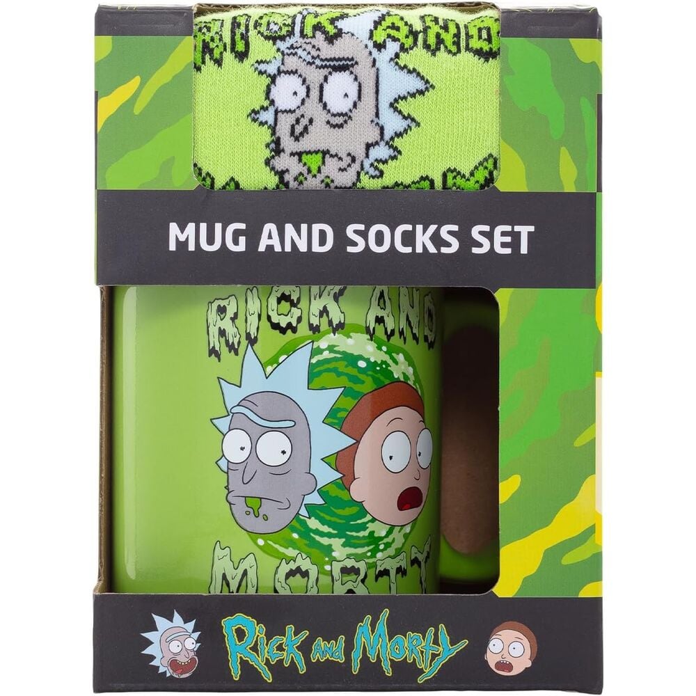 Set Rick & Morty con taza verde y calcetines estampados