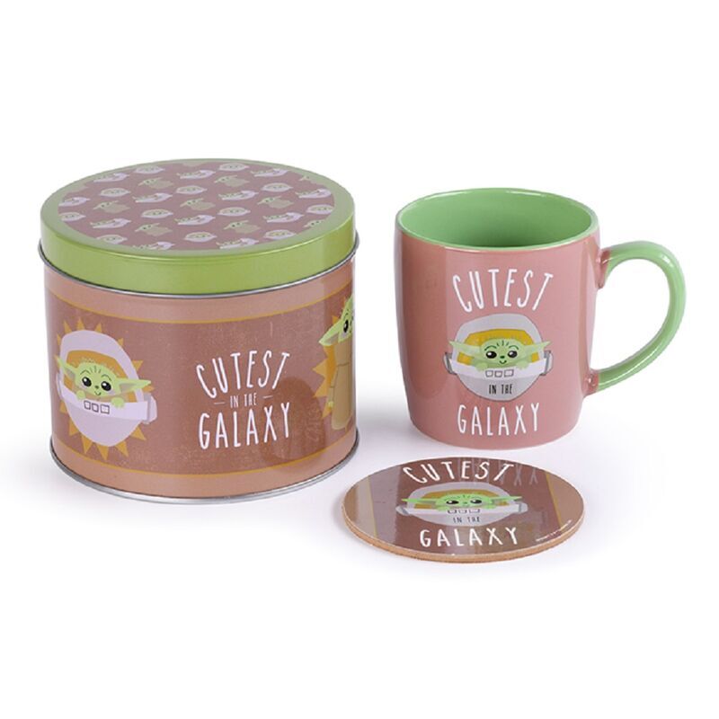 Set regalo de The Mandalorian con taza, posavasos y lata decorada