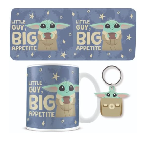 Set de taza y llavero de Grogu con diseño azul de The Mandalorian