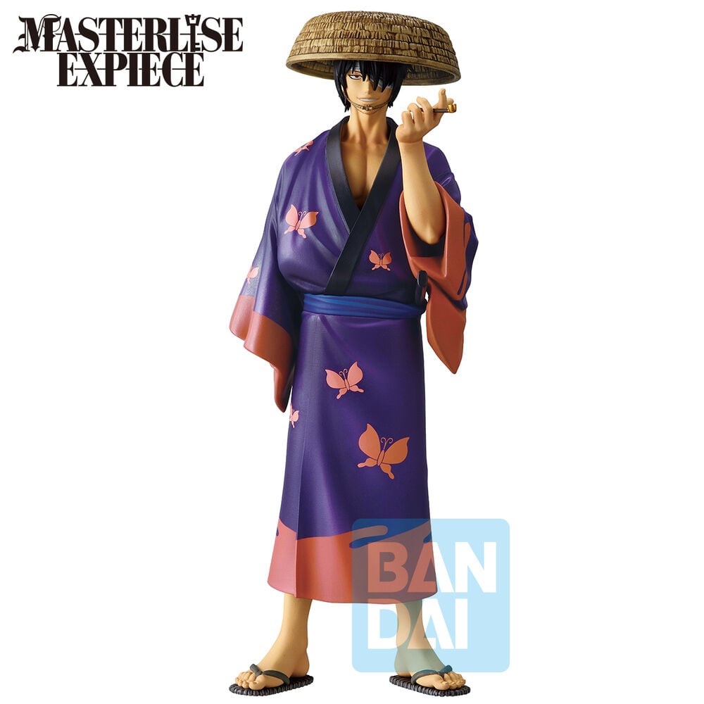 Figura Ichibansho de Shinsuke Takasugi de Gintama con kimono morado y sombrero de paja