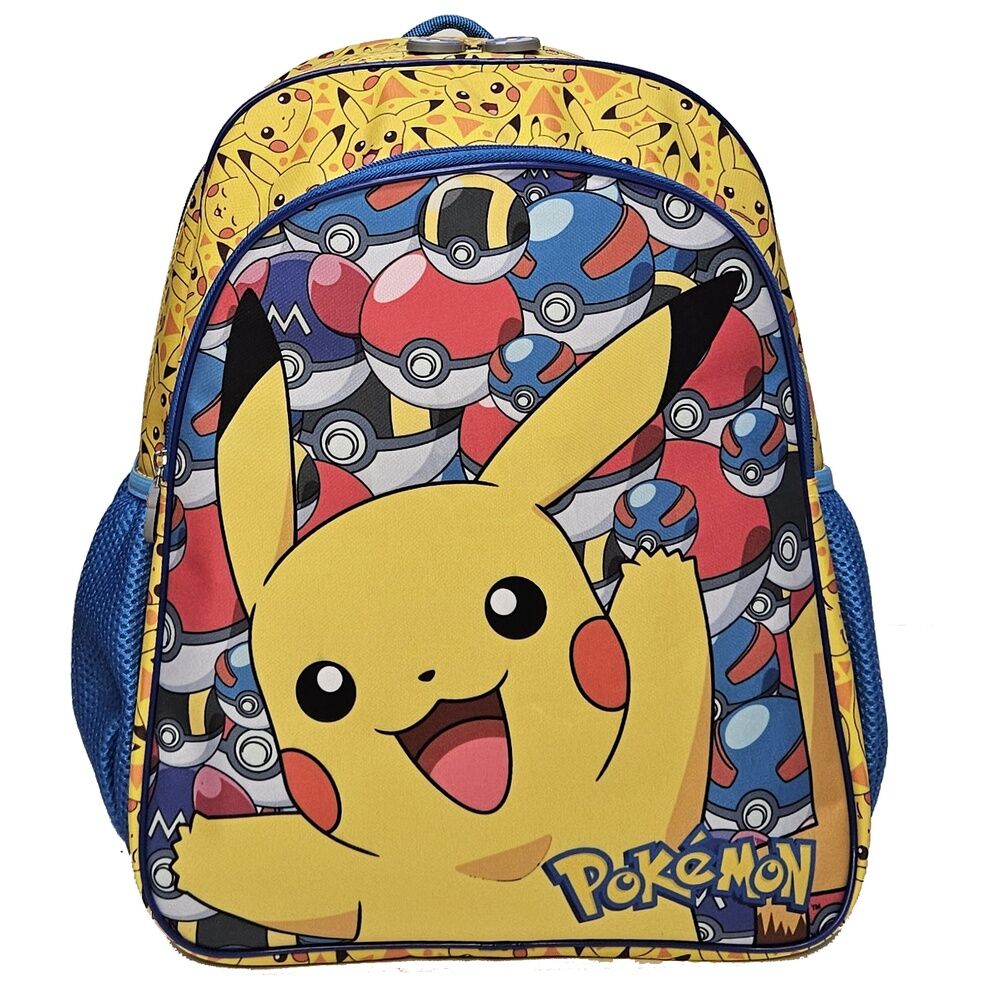 Mochila Pokémon amarilla con Pikachu y estampado de Poké Balls