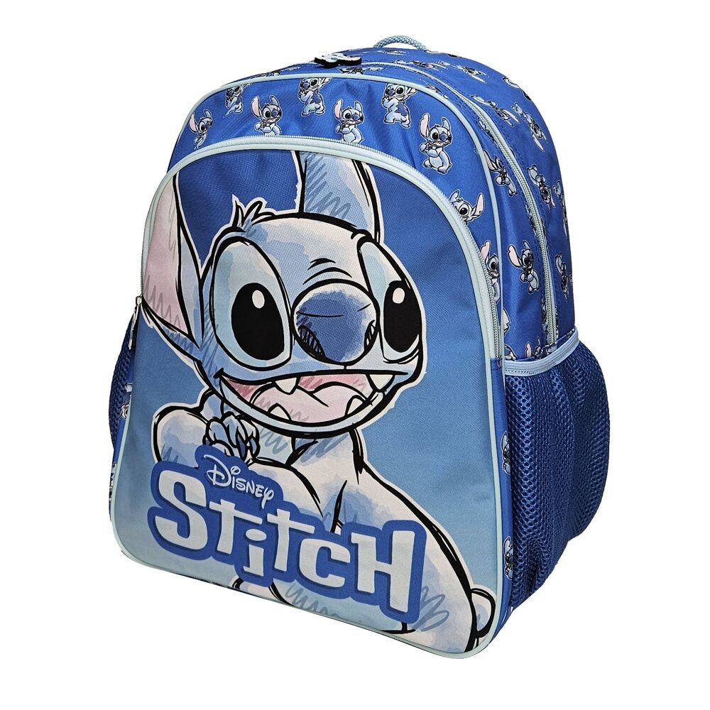 Mochila escolar azul de Disney Stitch con bolsillo frontal