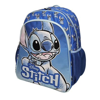Mochila escolar azul de Disney Stitch con bolsillo frontal