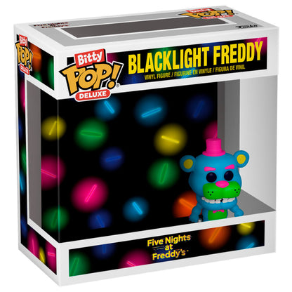 Figura FUNKO Bitty POP! Deluxe Blacklight Freddy en vitrina acrílica