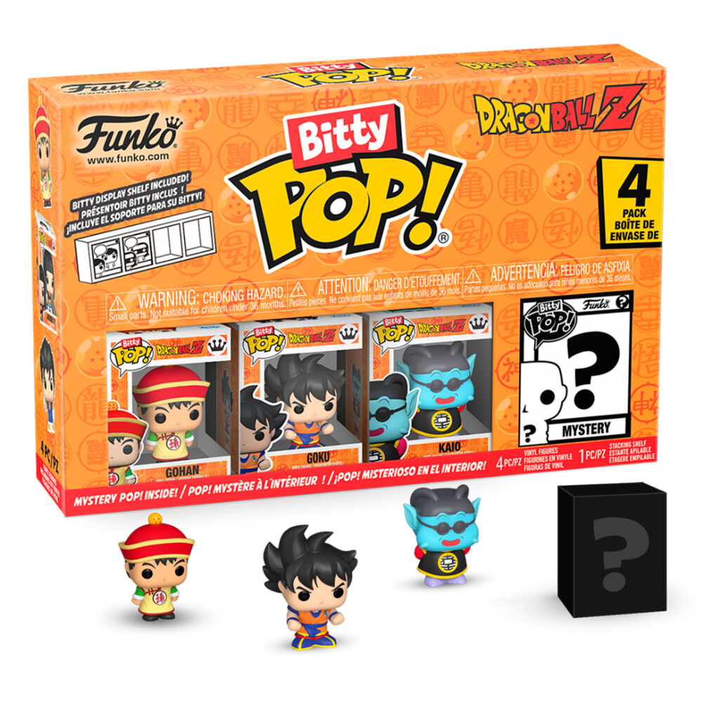 Blíster FUNKO Bitty Pop! Dragon Ball Z con figuras de Gohan, Goku, Kaio y una misteriosa