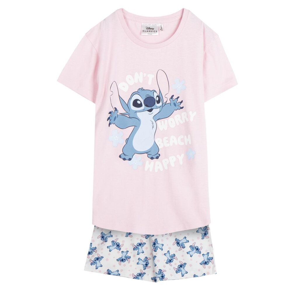 Pijama corto rosa de Stitch Disney con camiseta y pantalón estampado