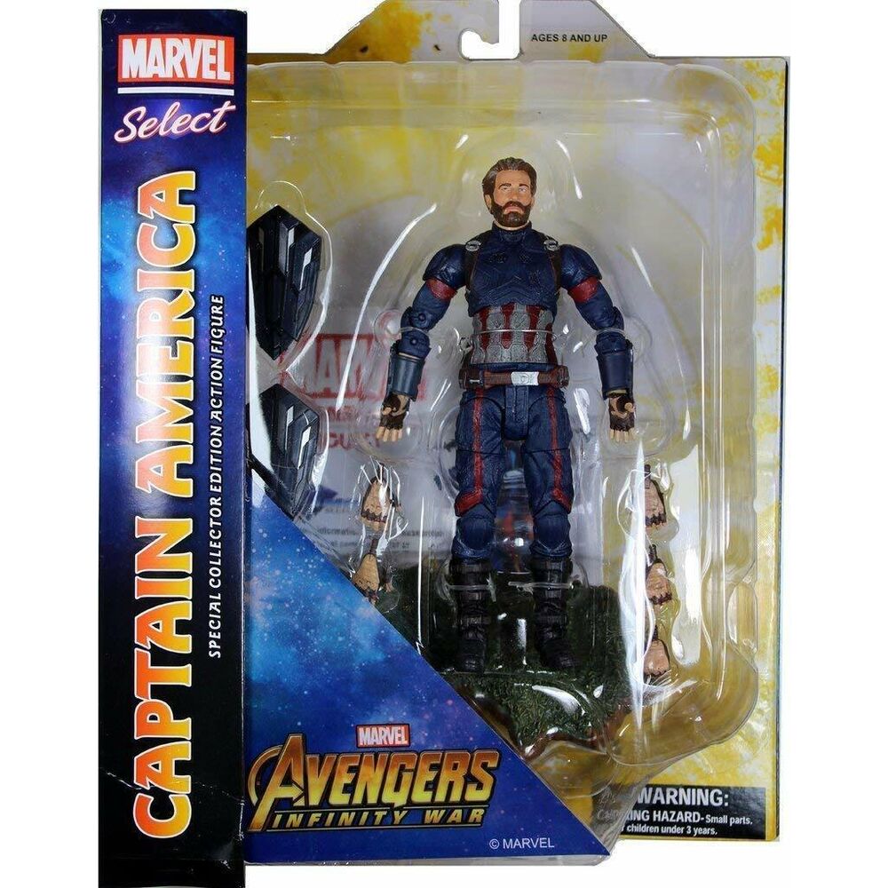 Figura articulada de Capitán América Marvel Select en su caja