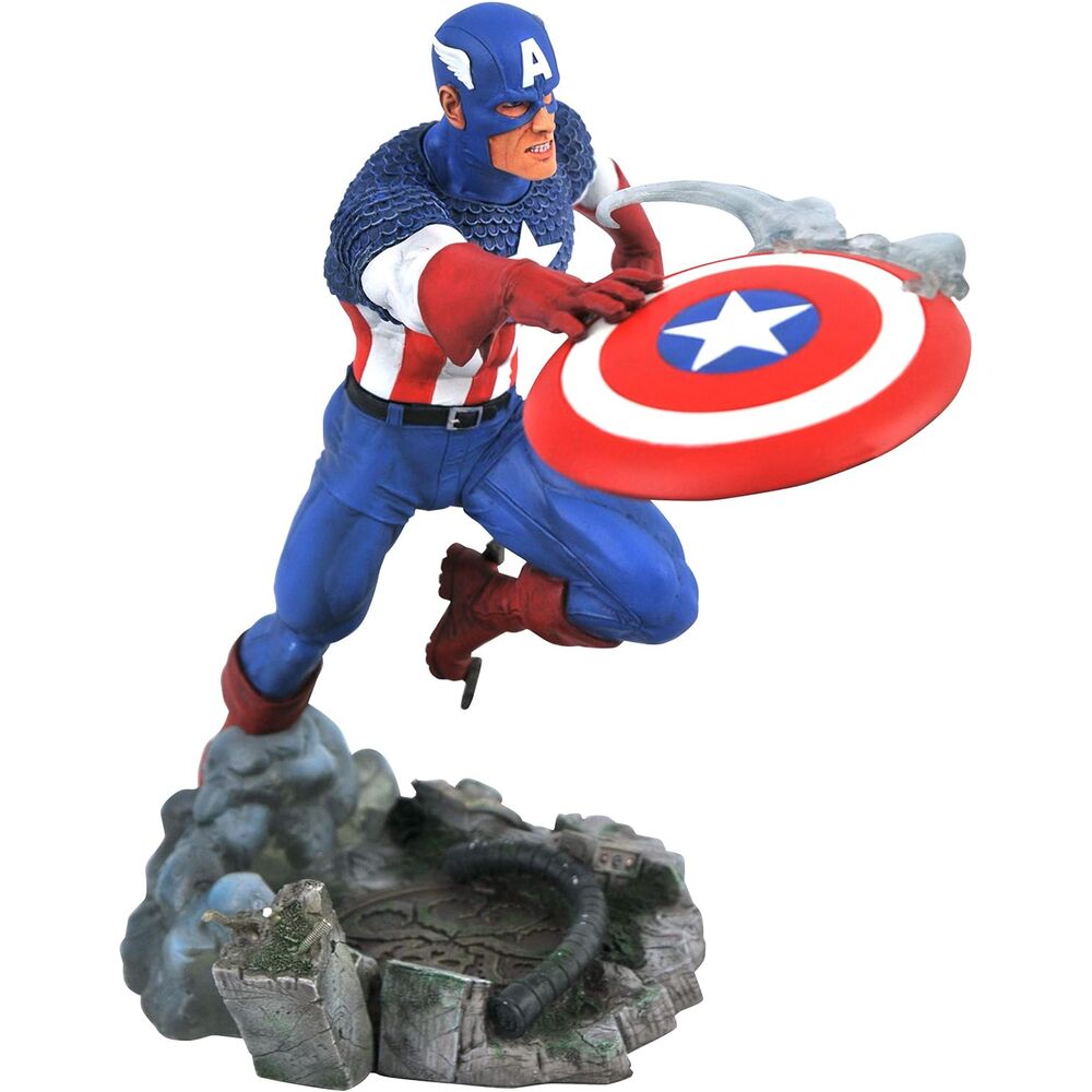 Estatua de Capitán América Marvel Comic Gallery con escudo y base escenográfica - 2