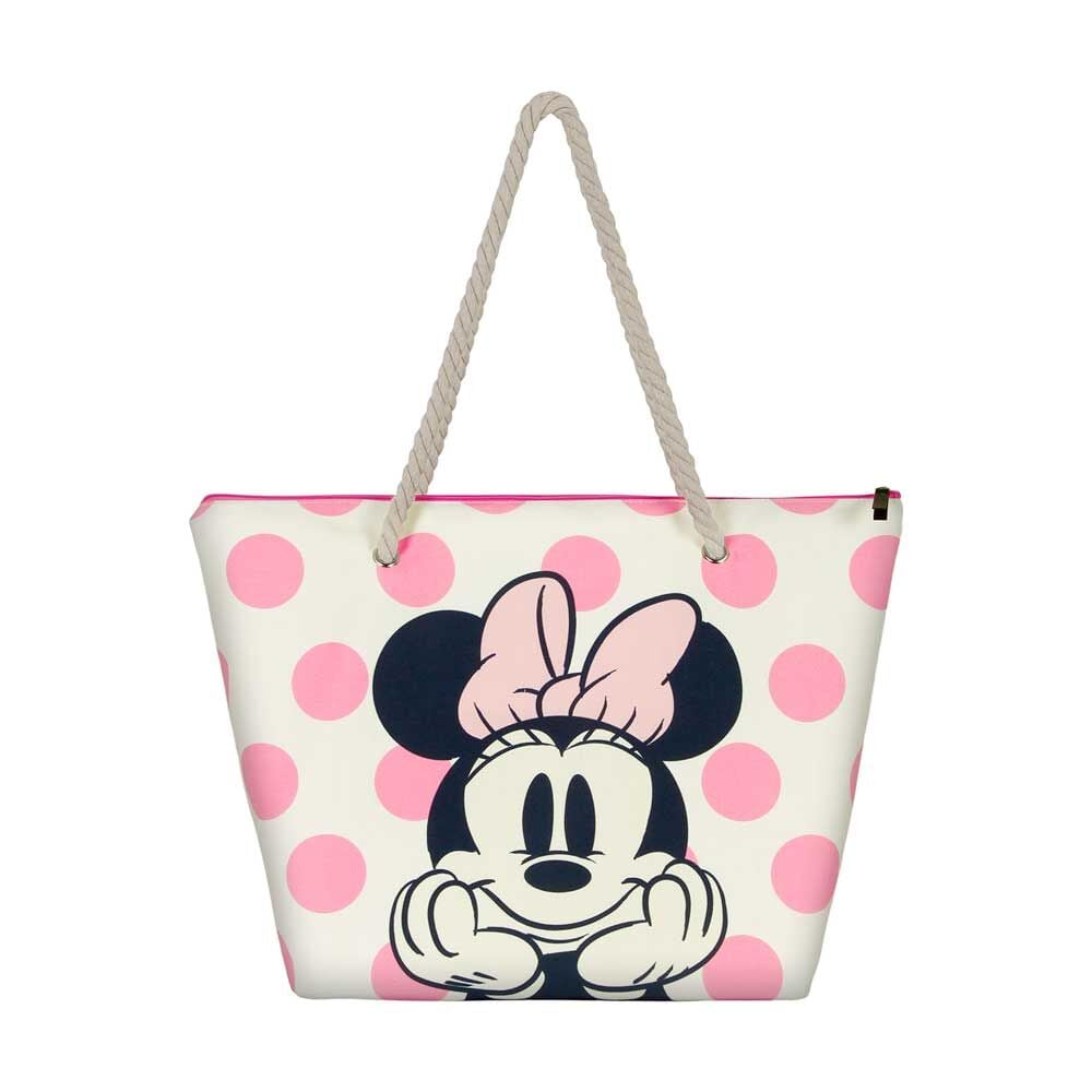 Bolsa de playa Minnie Disney con lunares rosas y asas de cuerda