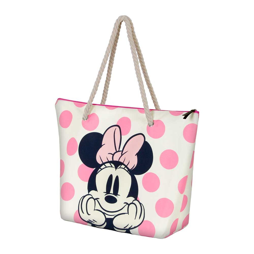 Bolsa de playa Minnie Disney con lunares rosas y asas de cuerda - 2