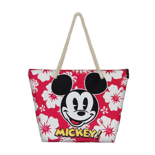 Bolsa de playa roja Hawaii con Mickey y flores blancas