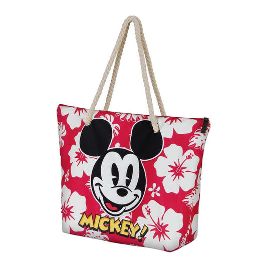 Bolsa de playa roja Hawaii con Mickey y flores blancas - 2