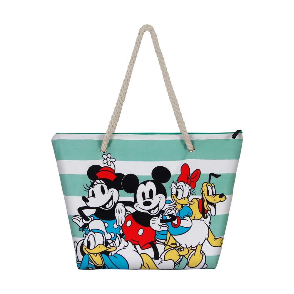 Bolsa de playa Together Mickey Disney con personajes y rayas verde agua