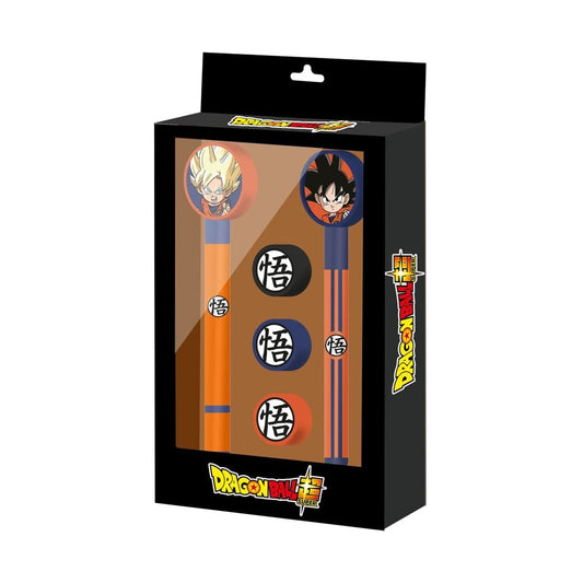 Set de papelería Dragon Ball Super con bolígrafo, lápiz y tres gomas