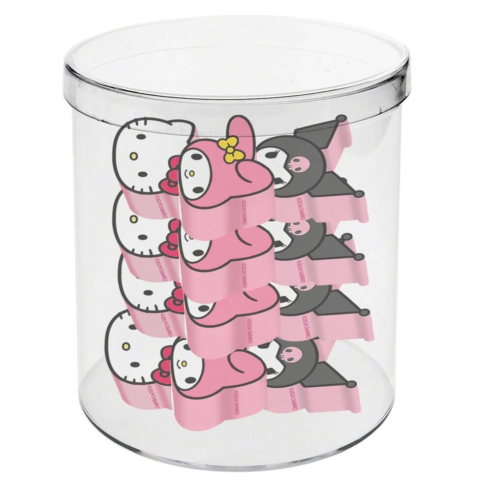 Cubo transparente con 12 gomas de borrar Hello Kitty