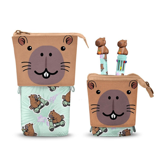 Portatodo de capibara Oh My Pop! con dos bolígrafos