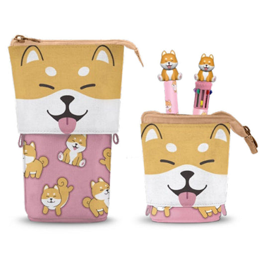 Portatodo rosa Shiba de Oh My Pop! con dos bolígrafos