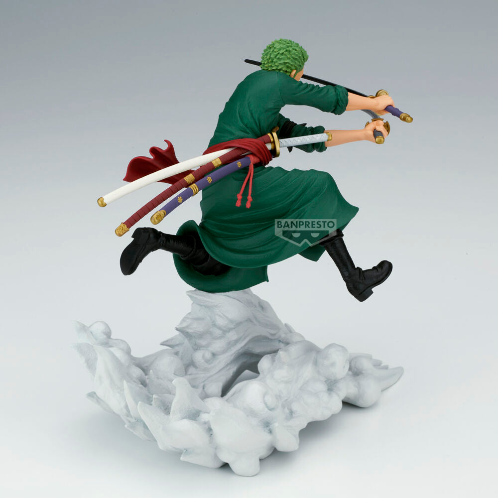 Figura Banpresto de Roronoa Zoro de One Piece en pose de combate con espadas - 3