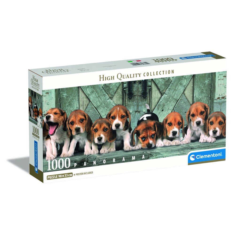Puzzle panorámico Clementoni de 1000 piezas con cachorros Beagle