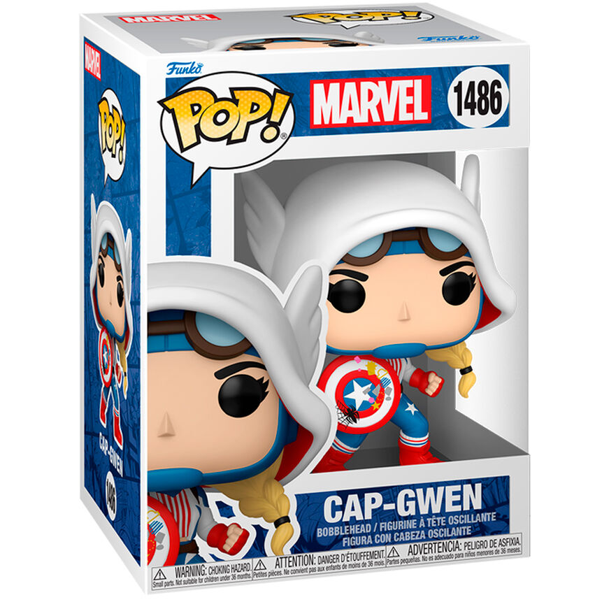 Figura Funko POP Marvel Cap-Gwen con capucha blanca y escudo - 2