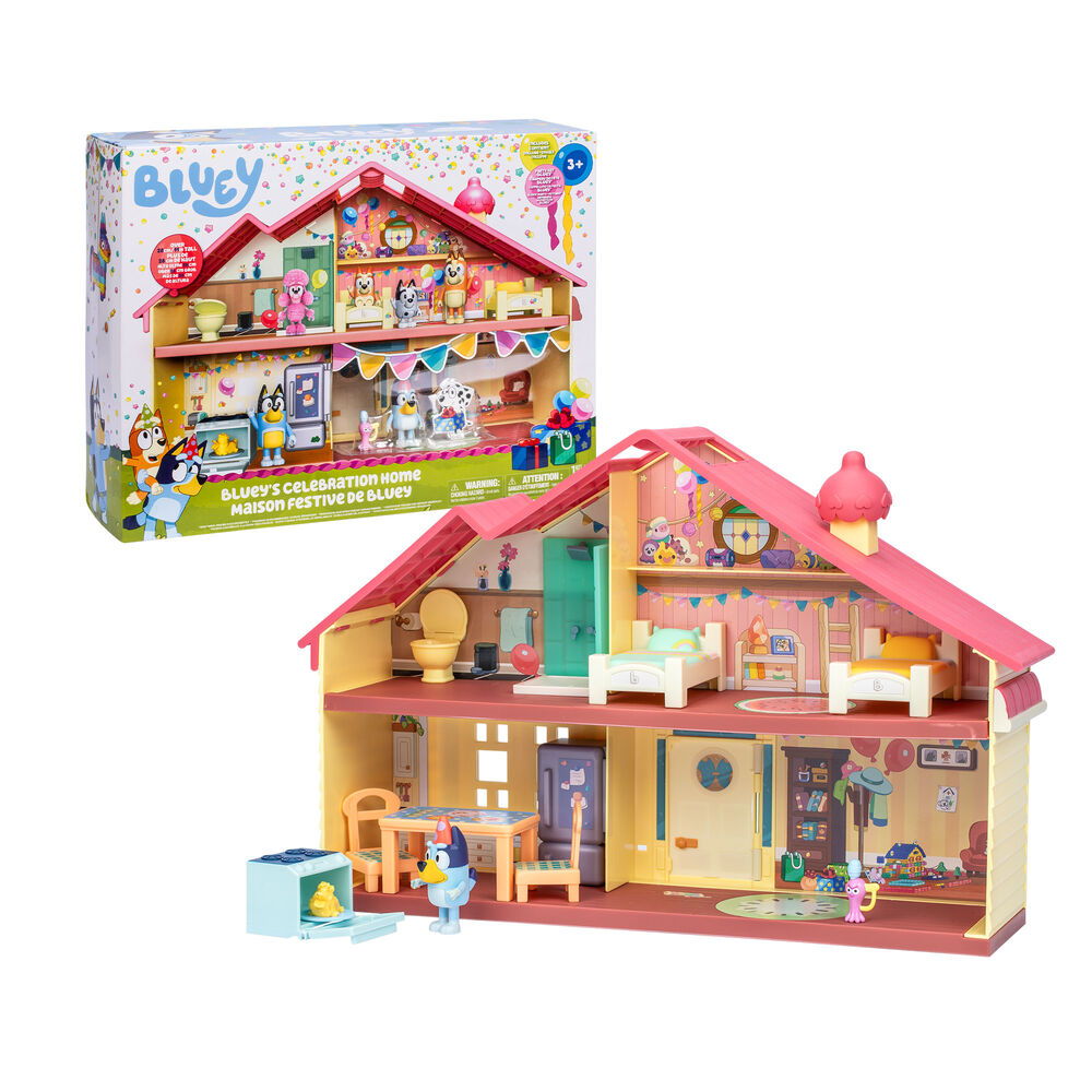 Casa de celebración de Bluey FAMOSA con figura y accesorios de fiesta