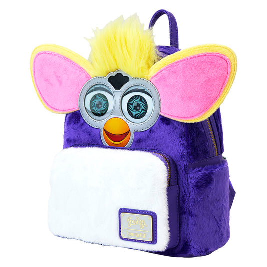 Mochila Furby Loungefly morada con orejas rosas y bolsillo frontal blanco - 3