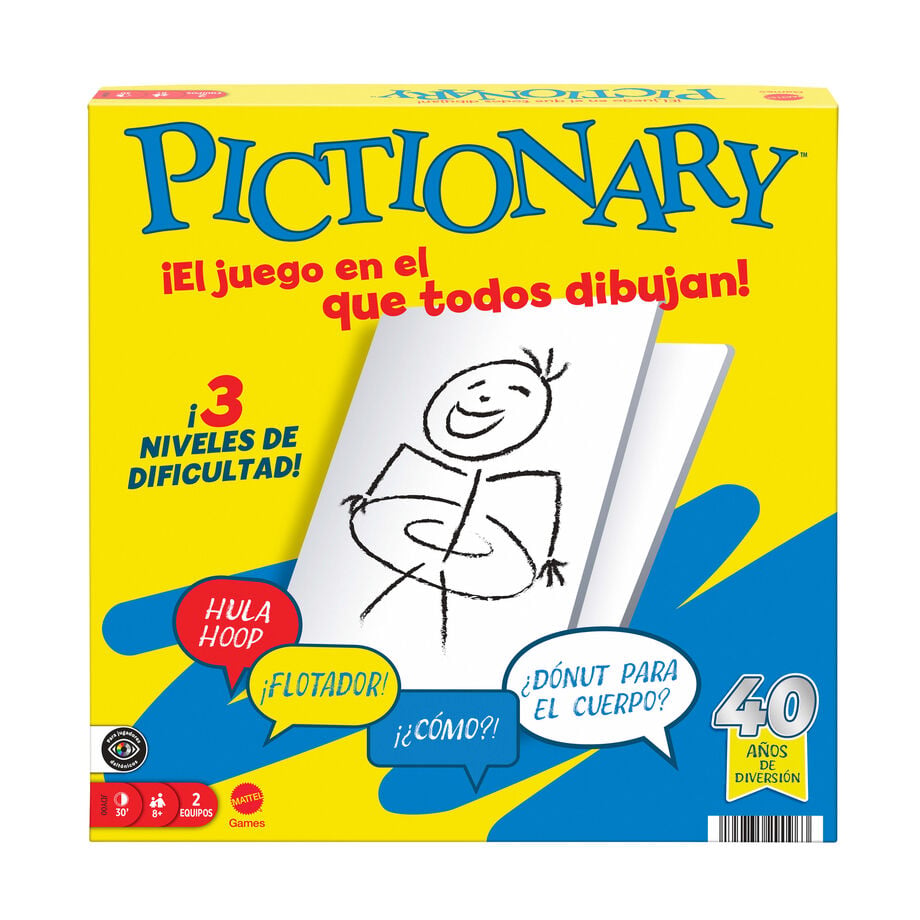 Caja del juego de mesa Pictionary en español de Mattel