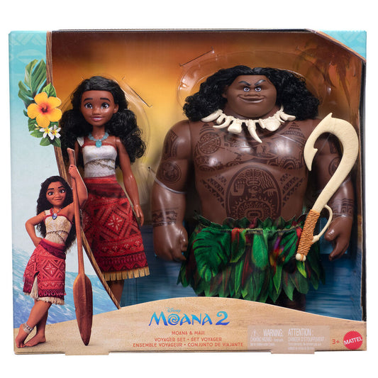 Blíster Mattel con los muñecos de Vaiana y Maui de Moana 2