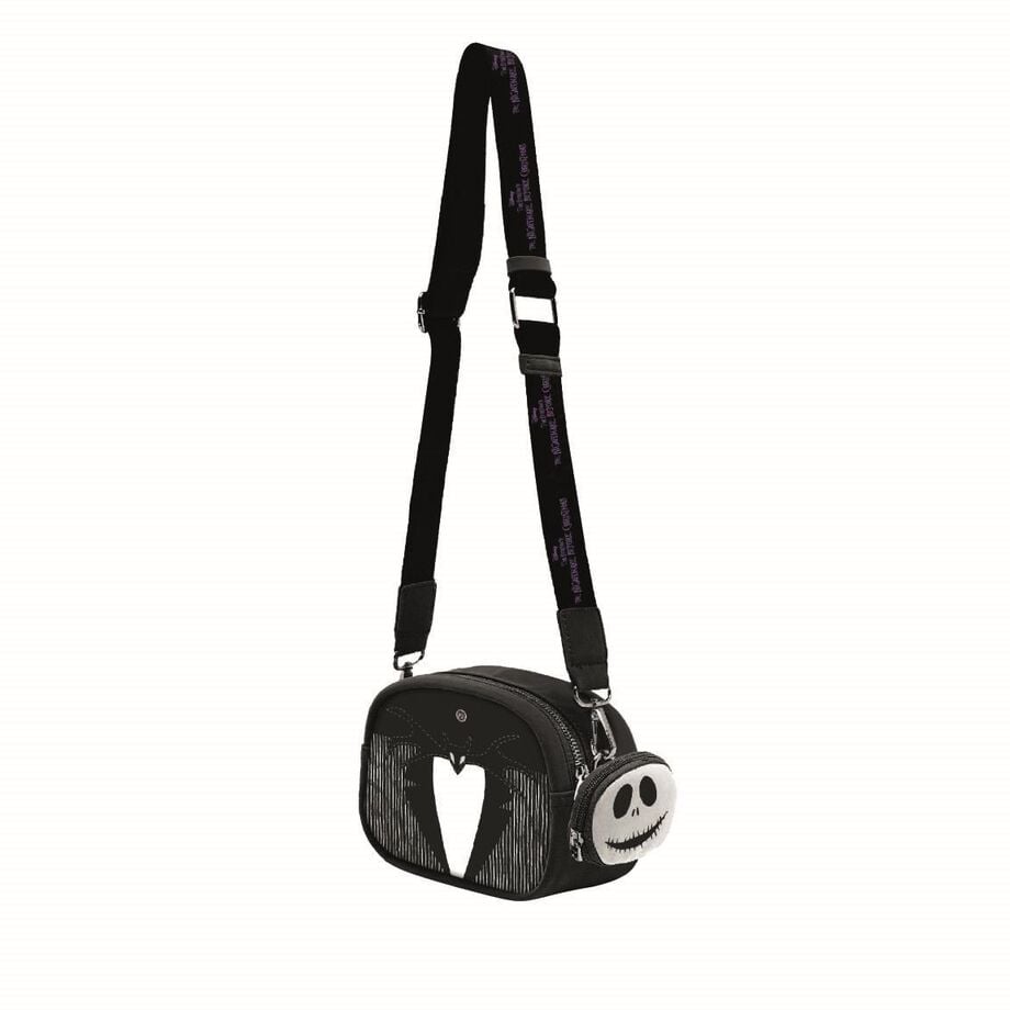 Bolso bandolera negro de Pesadilla Antes de Navidad con detalle de Jack Skellington
