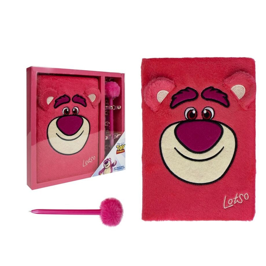 Set de papelería rosa de Lotso Toy Story con cuaderno y bolígrafo