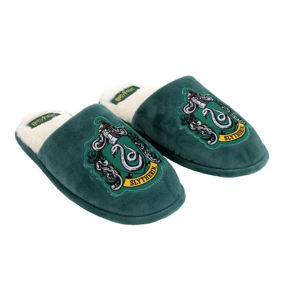 Pantuflas verdes de adulto con escudo de Slytherin de Harry Potter