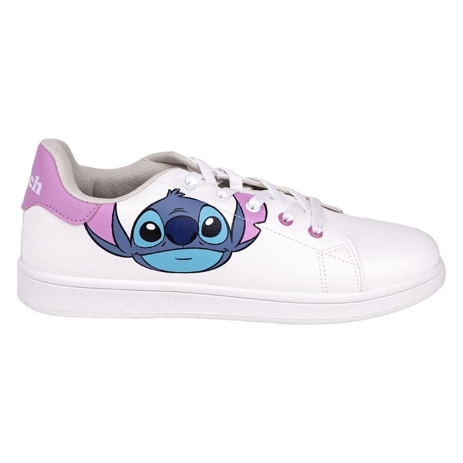 Deportivas blancas Stitch Disney con cordones y detalles rosas