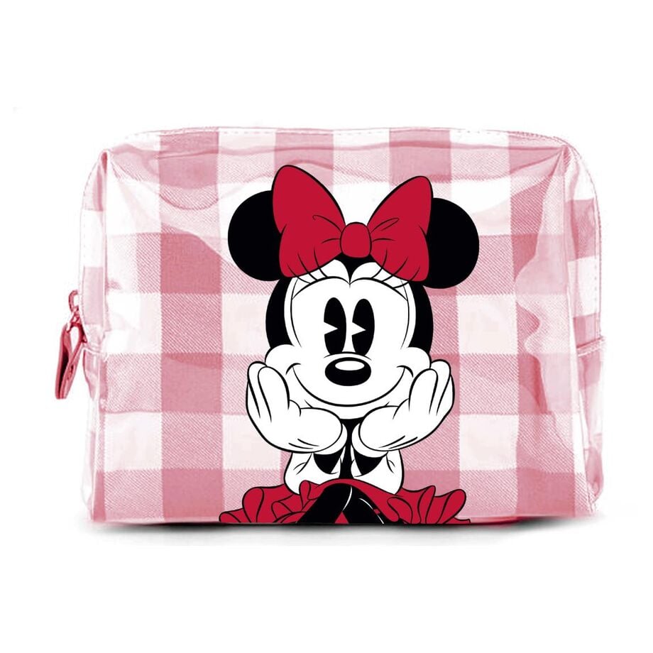 Neceser rosa de cuadros con Minnie Disney y cierre de cremallera