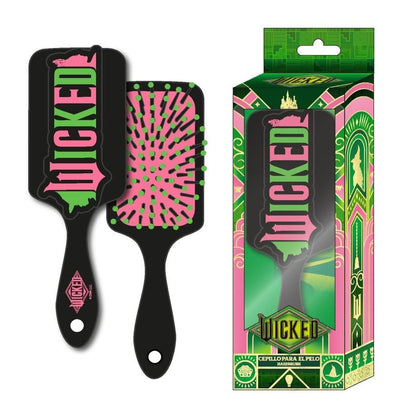 Cepillo para el pelo Wicked negro, rosa y verde con caja decorada