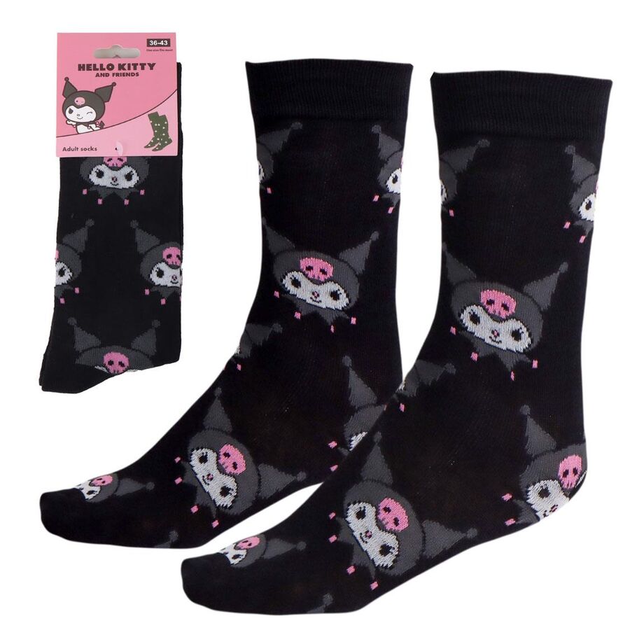 Calcetines negros de Kuromi Hello Kitty con estampado repetido