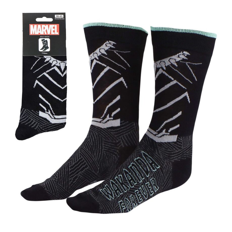 Calcetines negros de Black Panther Marvel con diseño Wakanda Forever