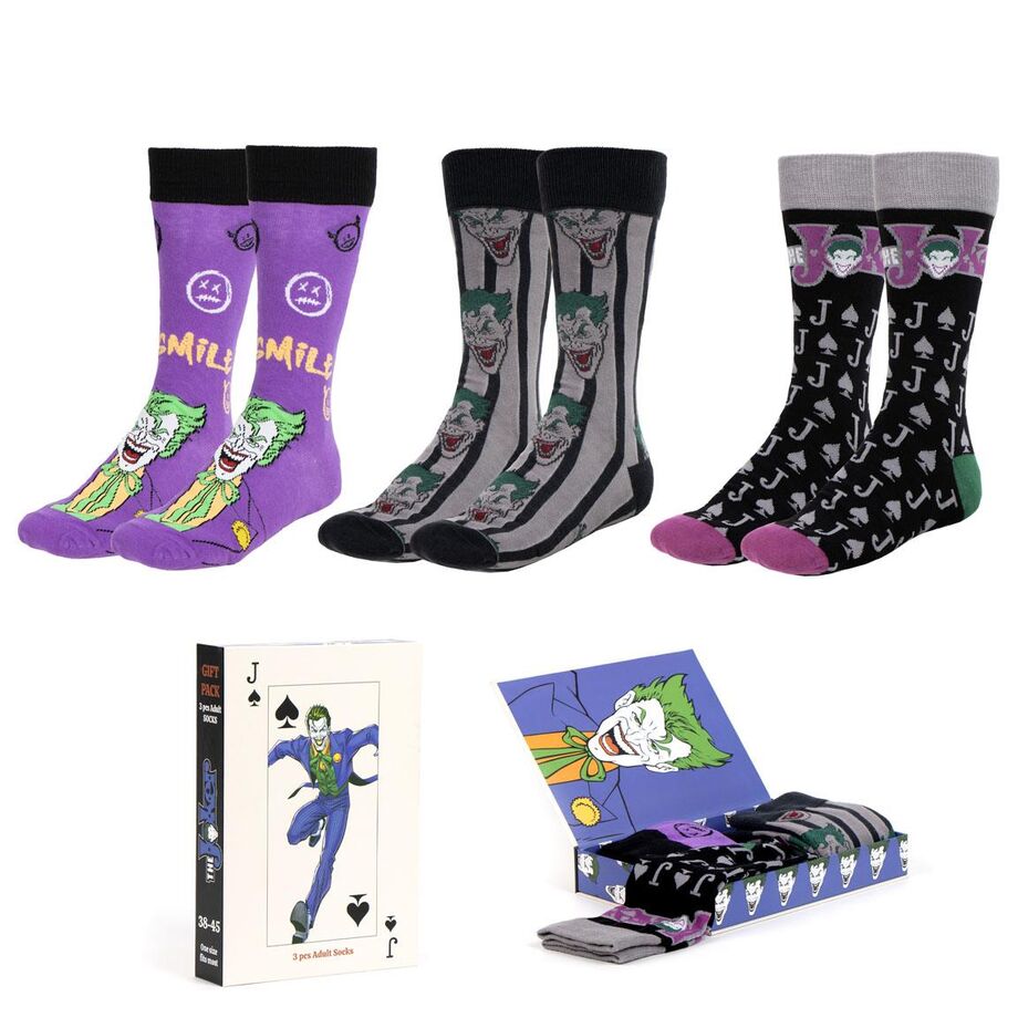 Set de tres pares de calcetines Joker DC Comics en caja