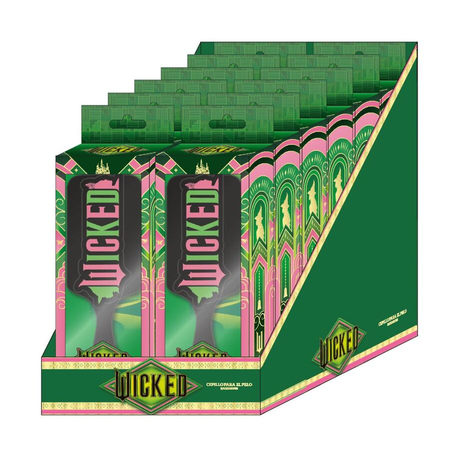 Cepillo para el pelo Wicked negro, rosa y verde con caja decorada - 3