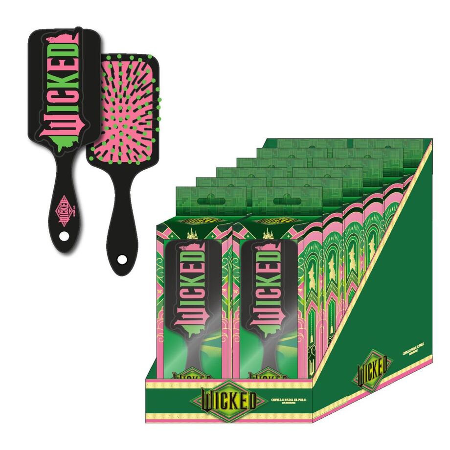 Cepillo para el pelo Wicked negro, rosa y verde con caja decorada - 4