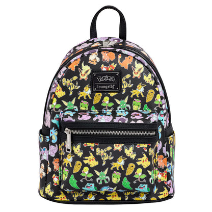 Mochila Pokémon Loungefly negra con estampado multicolor de personajes