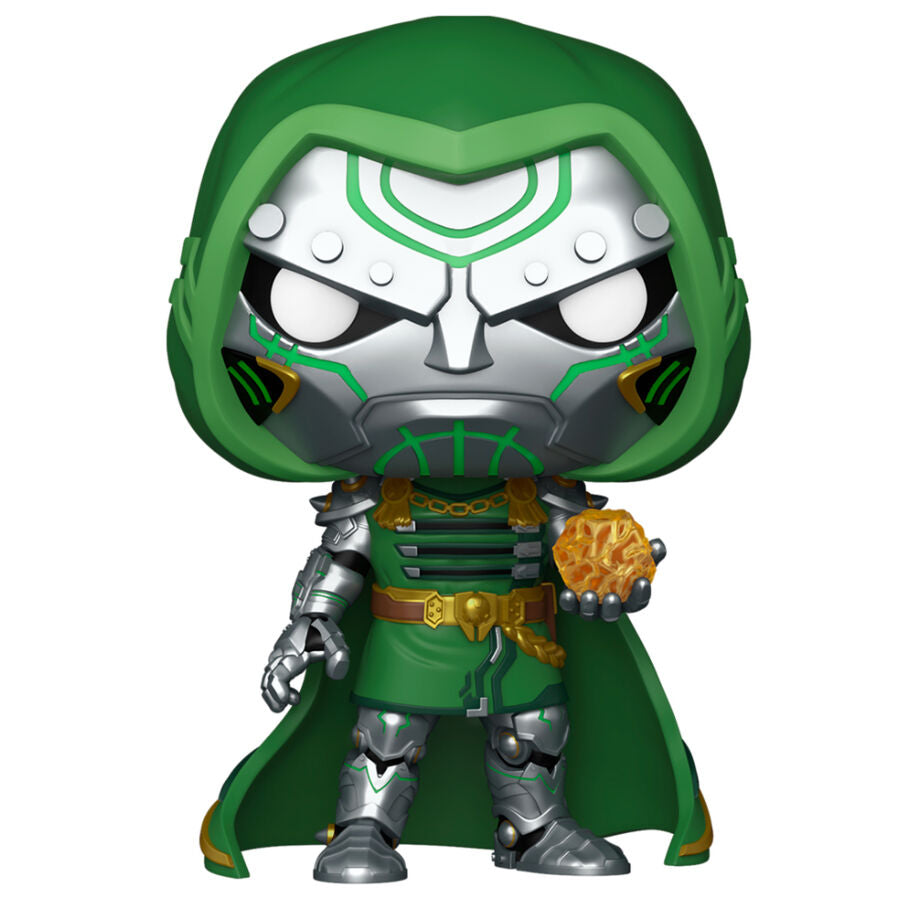 Figura Funko POP! de Doctor Doom de Marvel Rivals con armadura verde y plateada