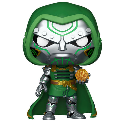 Figura Funko POP! de Doctor Doom de Marvel Rivals con armadura verde y plateada