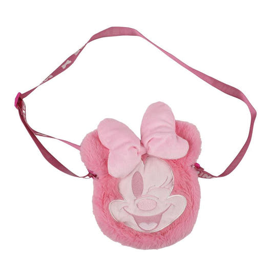Bolso bandolera rosa de peluche con rostro de Minnie Disney
